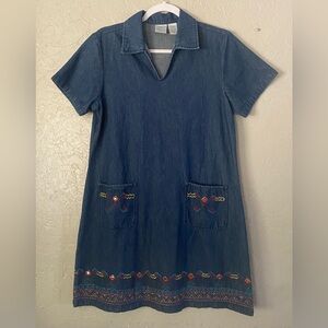 Bleu Bayoo Women's Dress Sz S Denim Comfy Patio Dress Embroidered